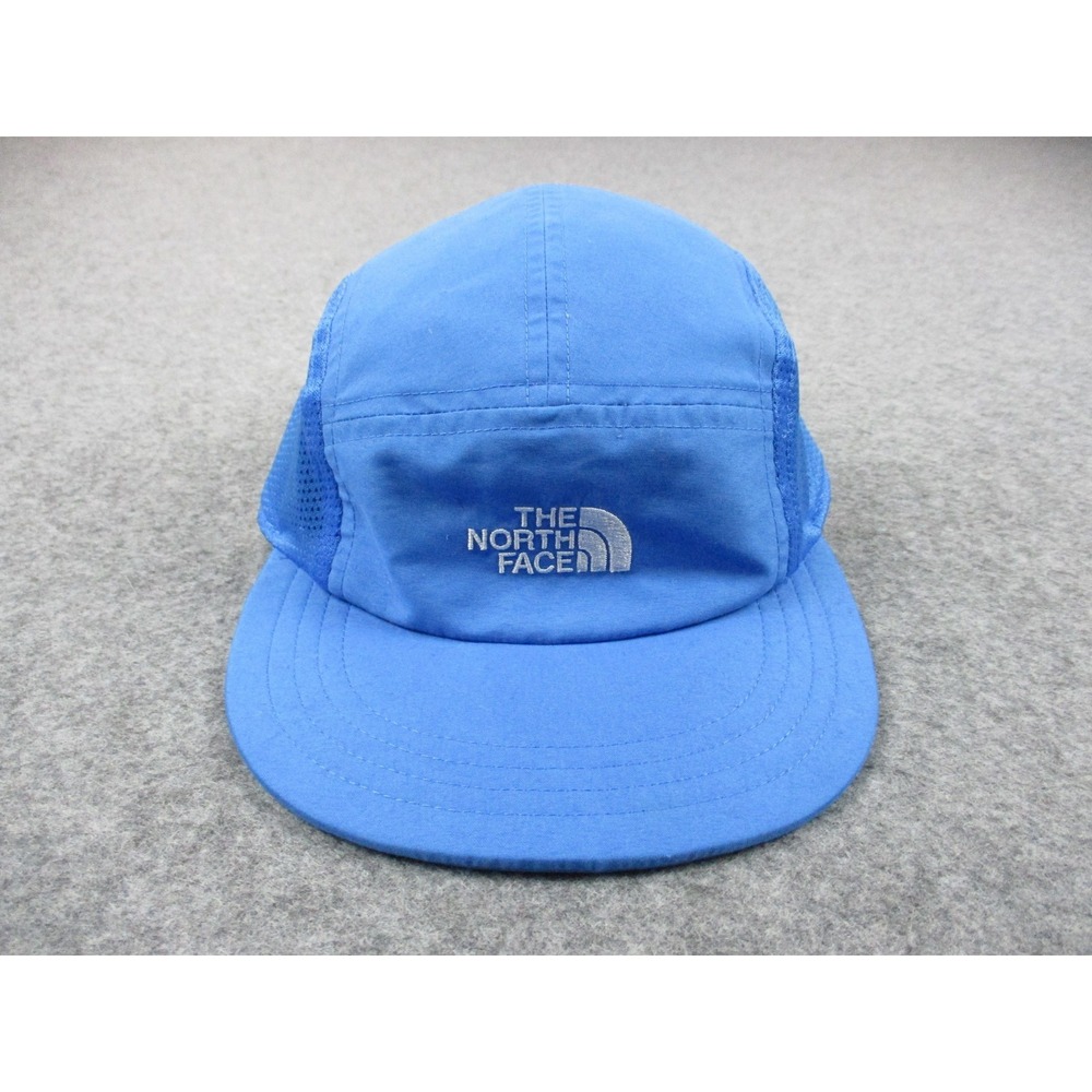 North Face Hat Cap Strap Back Boys Small Blue 5 Panel Mesh Logo Outdoor Hiking